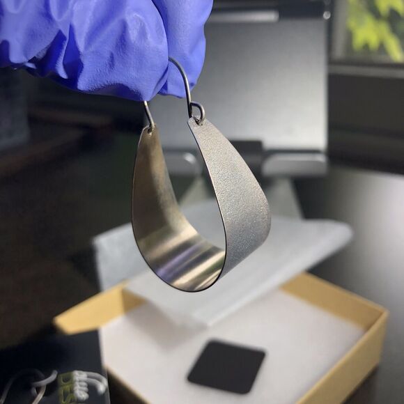 Silver Scoop Earrings Large Arc Shaped Handmade Jewelry By Blue Hour Design - Picture 5 of 8